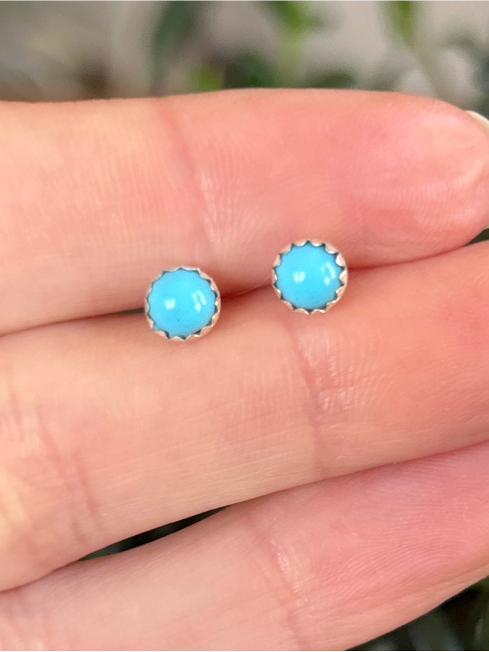 Linda Yazzie Native American Sterling Silver Turquoise Stud Earrings